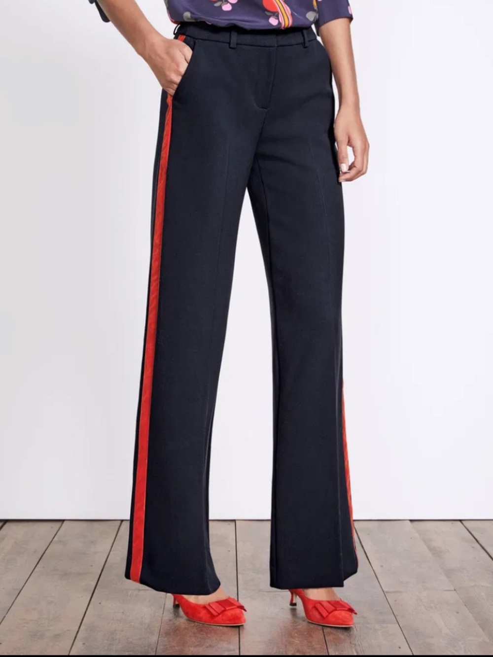 Boden Plus Size Wide Leg Trousers Navy Red Trim NWT Size 16-18R